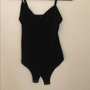 Black v neck spaghetti strap bodysuit